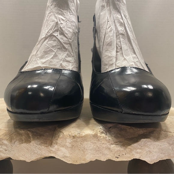 Moda Black Leather Round Closed Toe Platform Slingback Heels Sz 9 M - Picture 3 of 13